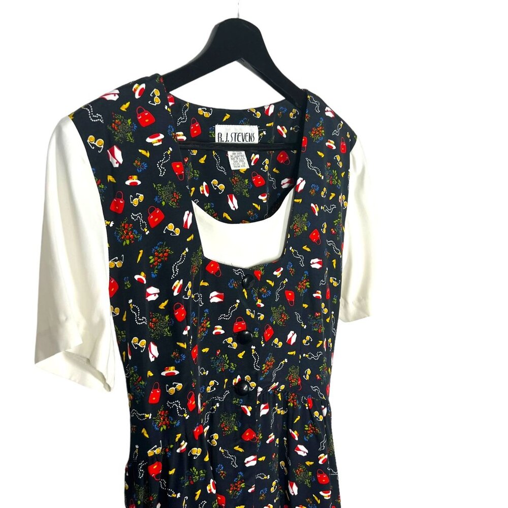 Vintage 90s Black Clothing Accessories Print Button Up Short Sleeve Romper Mediu - Picture 2 of 11